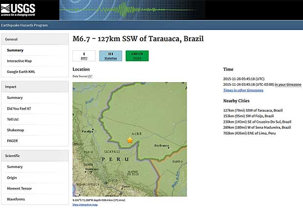Forte terremoto atinge o Norte do país, informa o USGS (Foto: Reprodução / USGS)