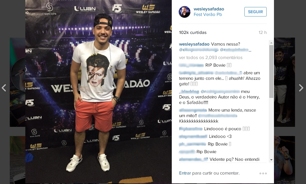 Wesley Safadão publicou a foto momentos antes de entrar no palco de festival na Paraíba (Foto: Reprodução/ Instagram)