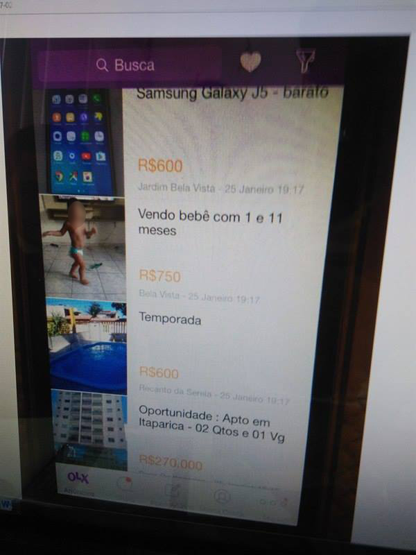 Bebê é anunciado em site de compra e venda na
internet (Foto: Diony Silva/ CBN Vitória)